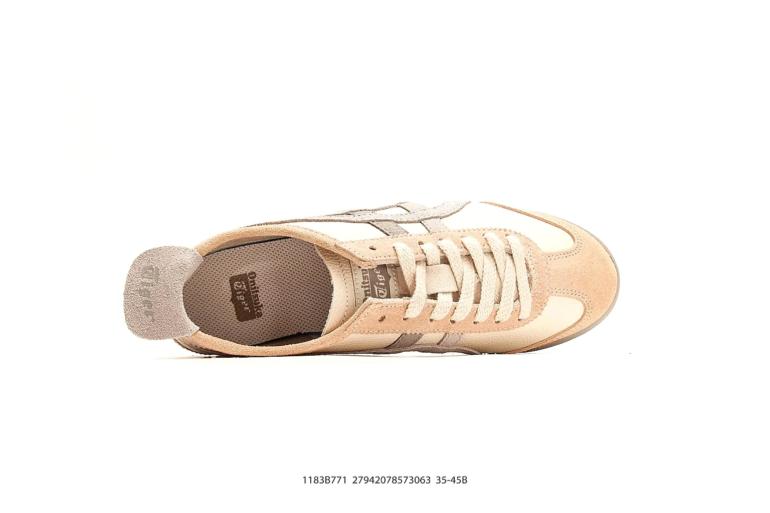 Onitsuka Tiger Mexico 66 Tan Brown Sneakers spreadsheet record image with tan brown low-top sneakers with leather texture, side-profile shape, upper panel lines, and outsole detail thumbnail 2