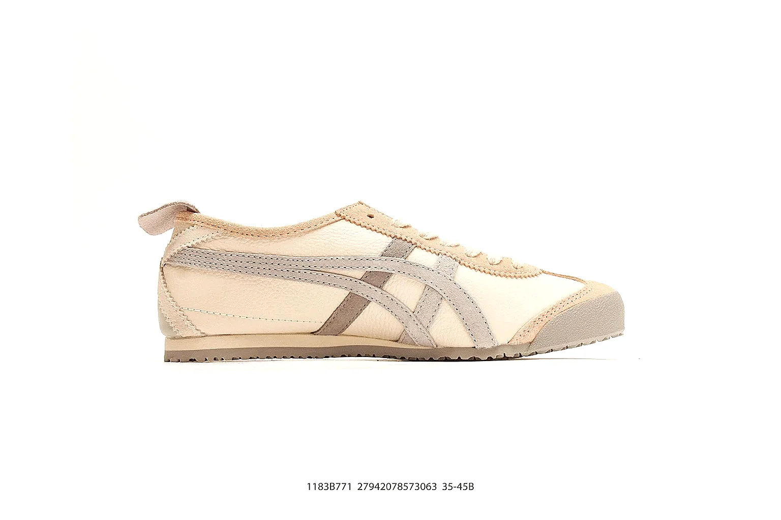Onitsuka Tiger Mexico 66 Tan Brown Sneakers spreadsheet record image with tan brown low-top sneakers with leather texture, side-profile shape, upper panel lines, and outsole detail thumbnail 6