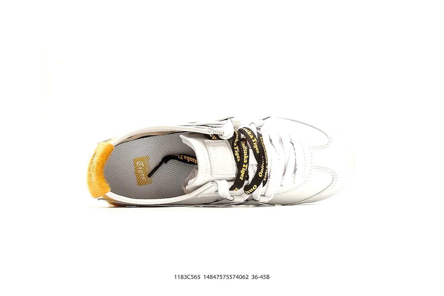Onitsuka Tiger Mexico 66 White Yellow spreadsheet record photo showing white leather low-top upper, yellow Onitsuka side stripes, slim retro runner profile, and flat sole thumbnail 2