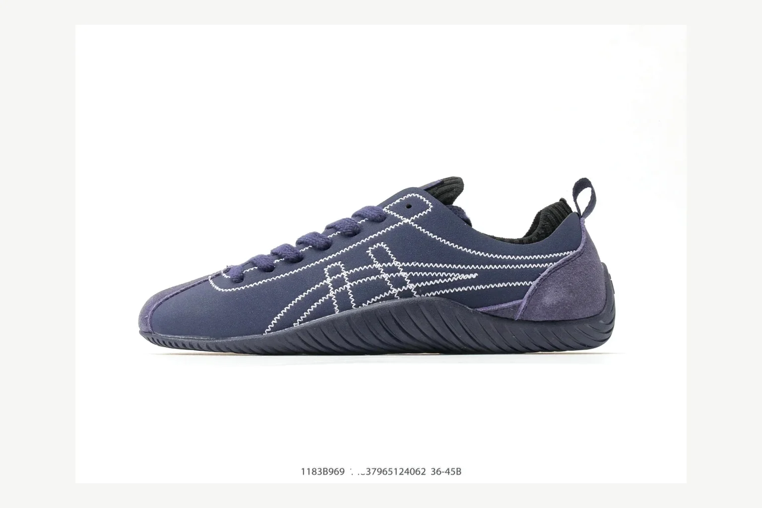 Onitsuka Tiger Navy Low Sneaker Sheetbase record image with navy retro stripe low-top with mixed-material upper and low-profile shape
