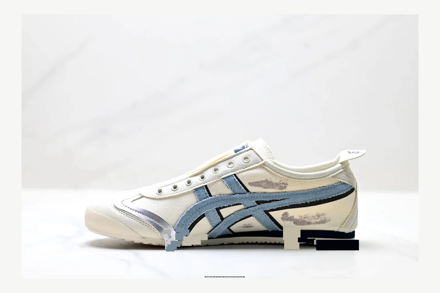 Onitsuka Tiger White Blue Sneaker Sheetbase record image with white blue retro stripe low-top with mixed-material upper and low-profile shape