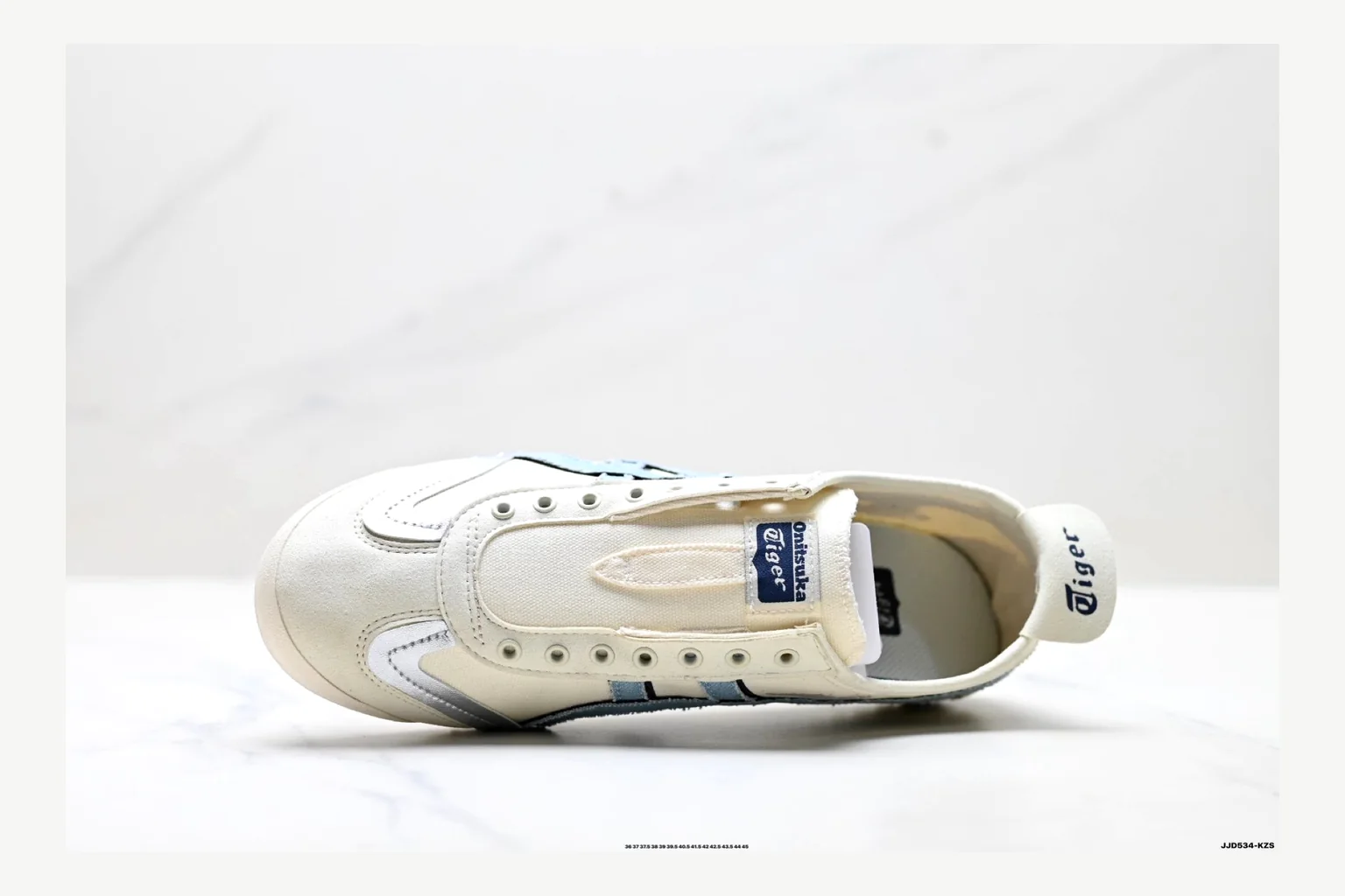 Onitsuka Tiger White Blue Sneaker Sheetbase record image with white blue retro stripe low-top with mixed-material upper and low-profile shape thumbnail 2