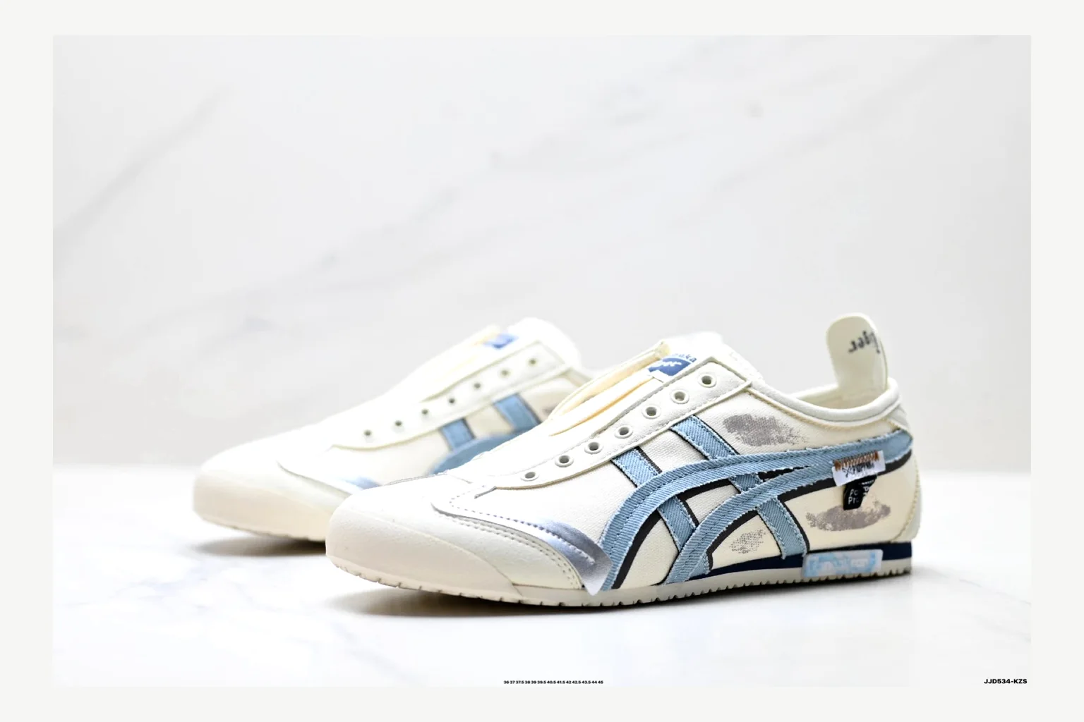 Onitsuka Tiger White Blue Sneaker Sheetbase record image with white blue retro stripe low-top with mixed-material upper and low-profile shape thumbnail 3