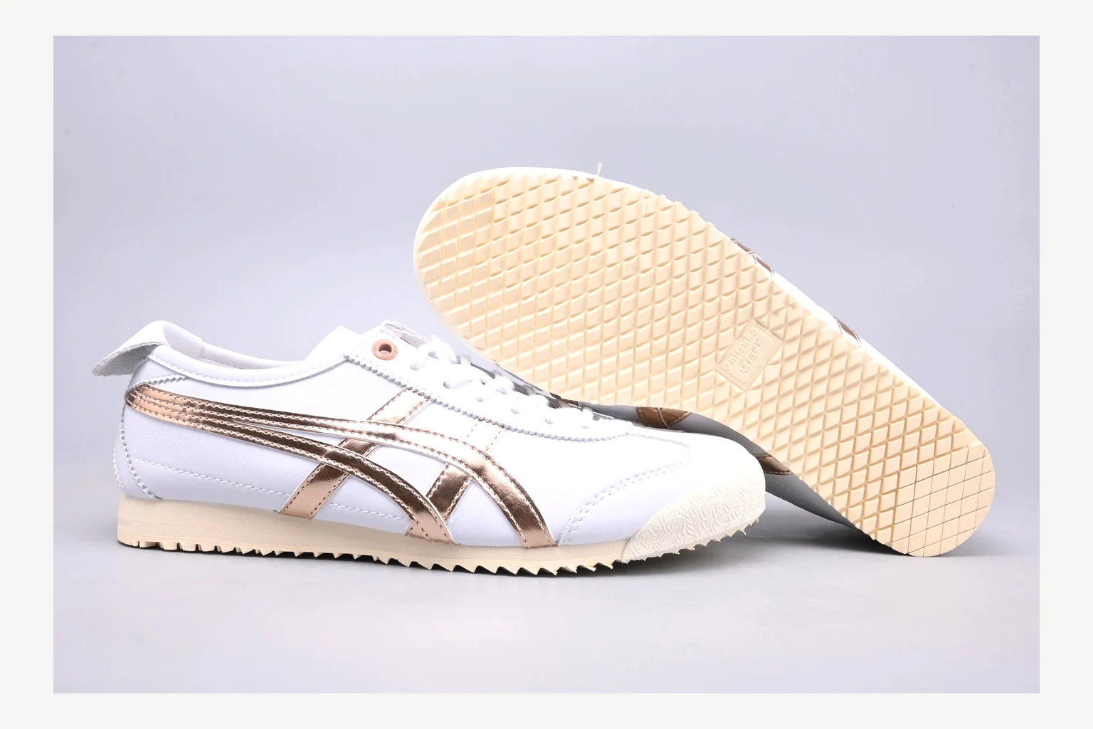 Onitsuka Tiger White Brown Sneaker Sheetbase record image with white brown retro stripe low-top with mixed-material upper and low-profile shape thumbnail 5