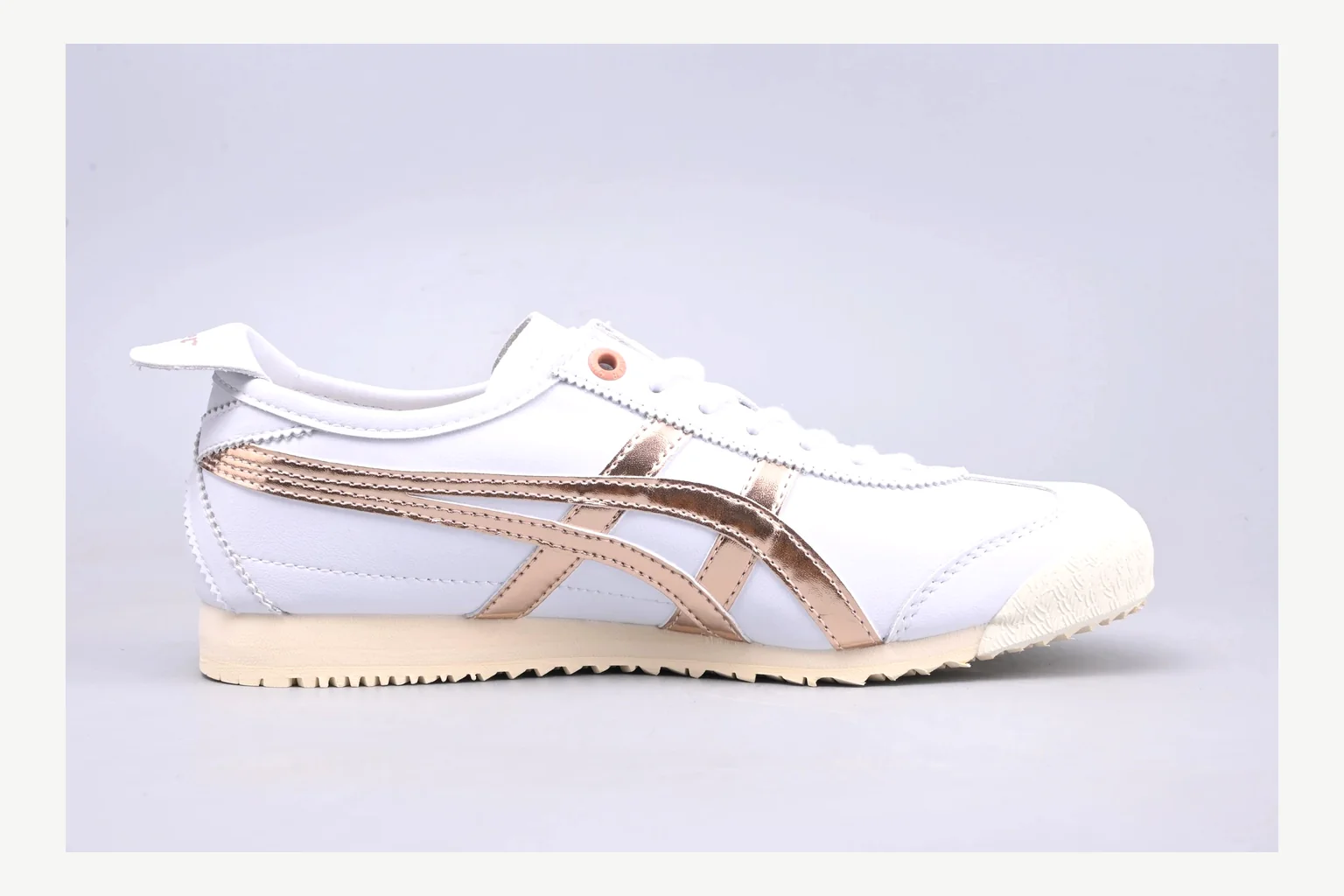Onitsuka Tiger White Brown Sneaker Sheetbase record image with white brown retro stripe low-top with mixed-material upper and low-profile shape thumbnail 6