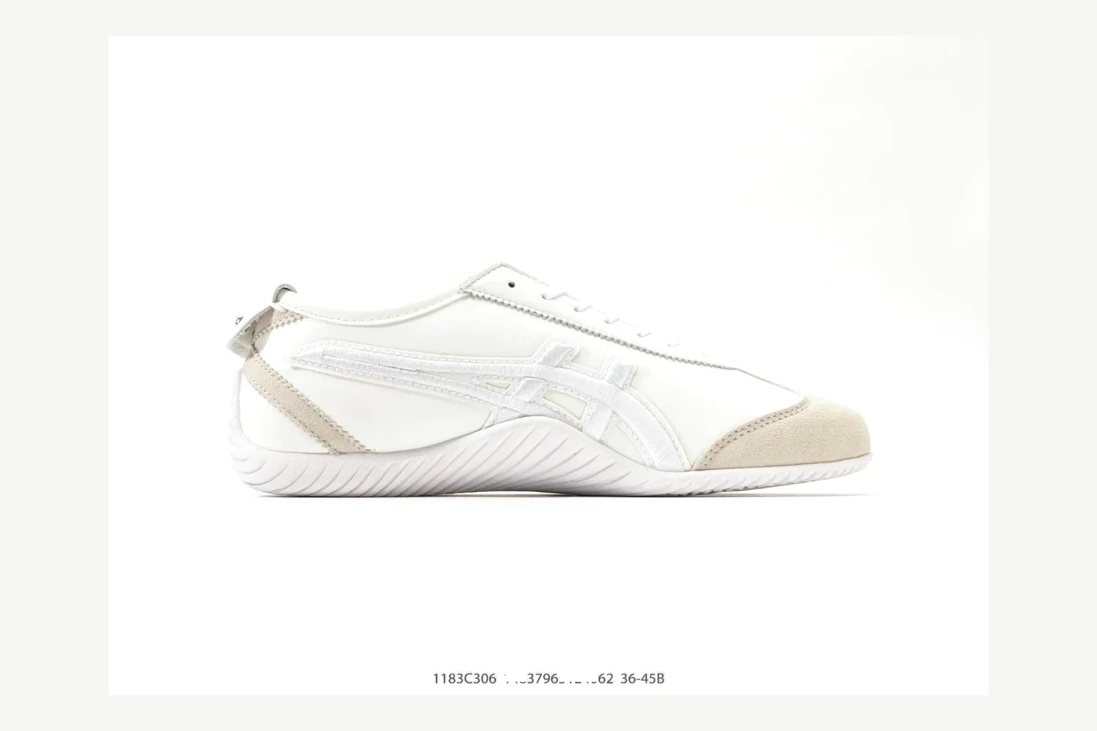Onitsuka Tiger White Cream Sneaker Sheetbase record image with white cream retro stripe low-top with mixed-material upper and low-profile shape