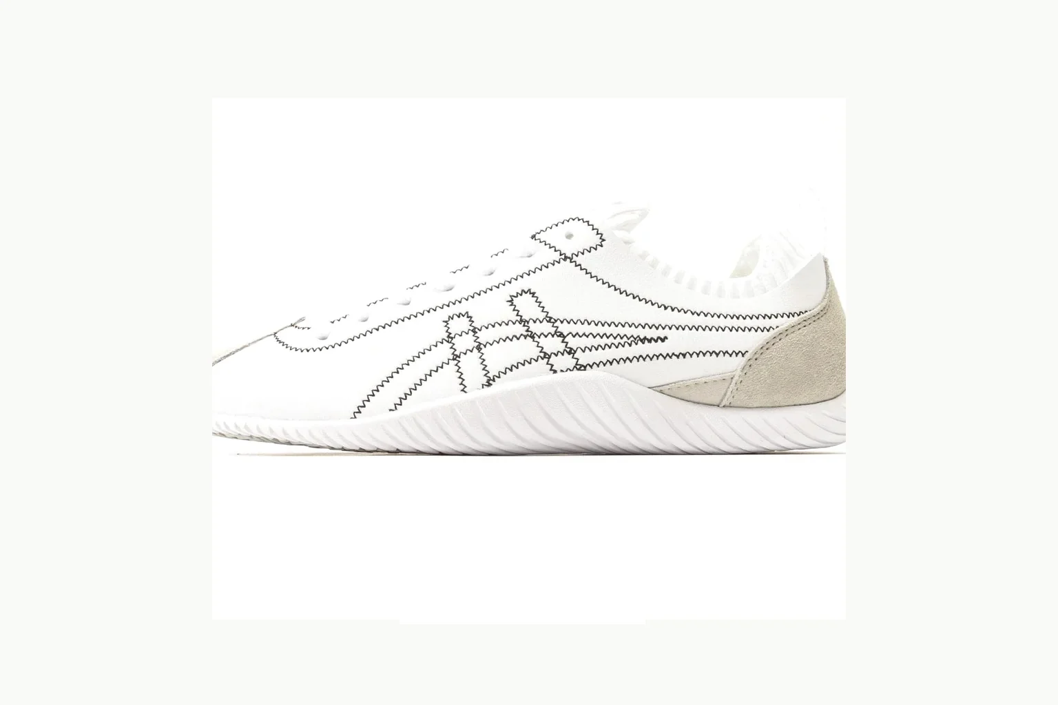 Onitsuka Tiger White Silver Sneaker Sheetbase record image with white silver retro stripe low-top with mixed-material upper and low-profile shape