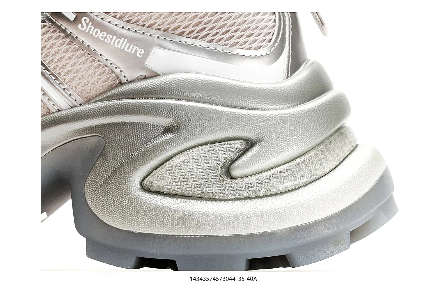 Chunky Runner Silver Gray Sneaker spreadsheet record photo showing silver gray synthetic-mesh upper, layered chunky panels, runner silhouette, and thick cushioned sole thumbnail 5