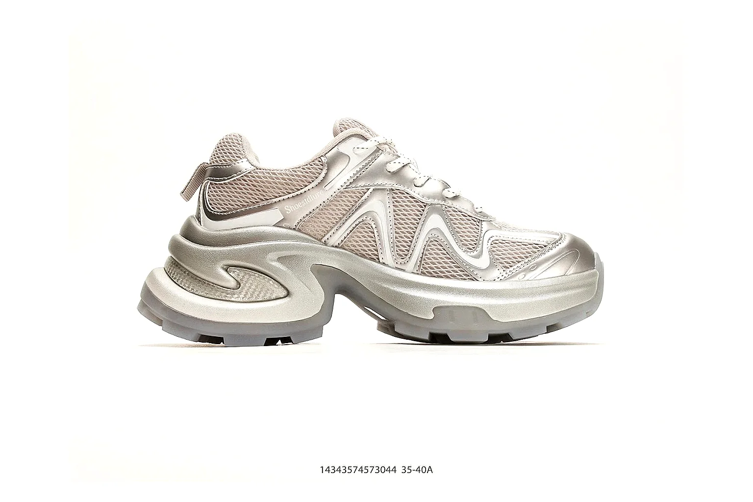 Chunky Runner Silver Gray Sneaker spreadsheet record photo showing silver gray synthetic-mesh upper, layered chunky panels, runner silhouette, and thick cushioned sole thumbnail 6