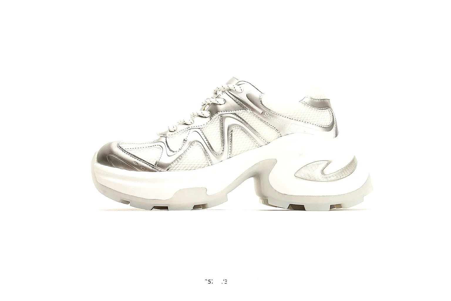 Chunky Runner White Cream Sneaker spreadsheet record photo showing white cream synthetic-mesh upper, chunky runner shape, layered panels, and thick cushioned sole