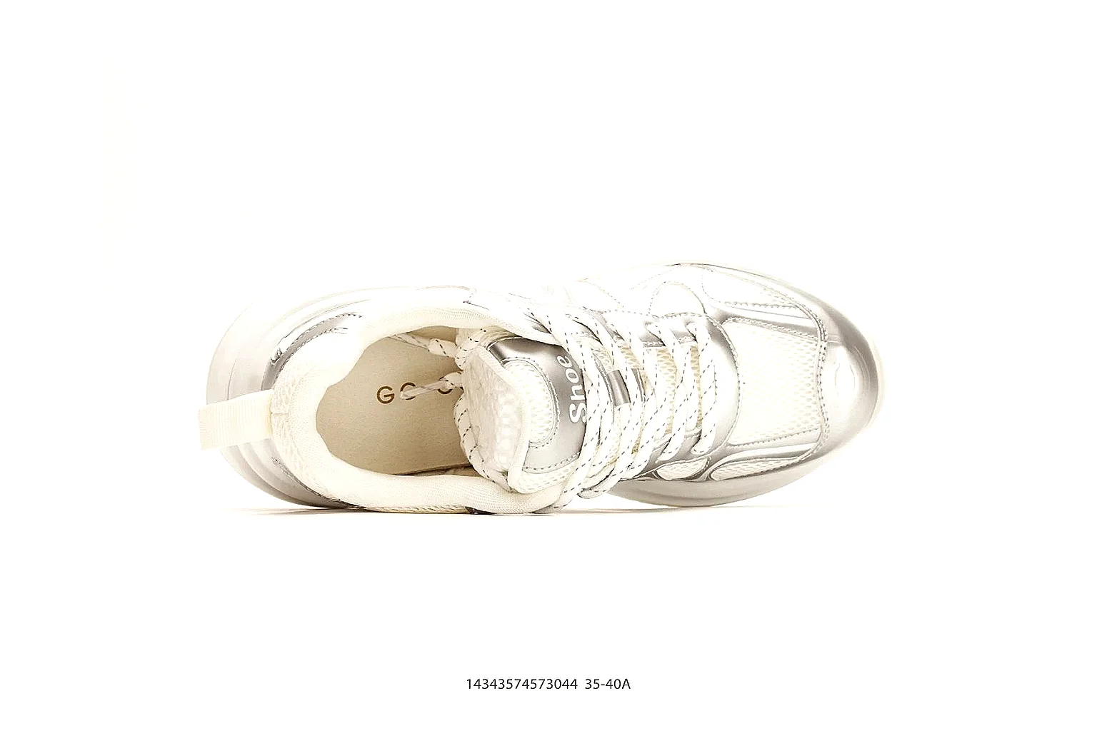 Chunky Runner White Cream Sneaker spreadsheet record photo showing white cream synthetic-mesh upper, chunky runner shape, layered panels, and thick cushioned sole thumbnail 2