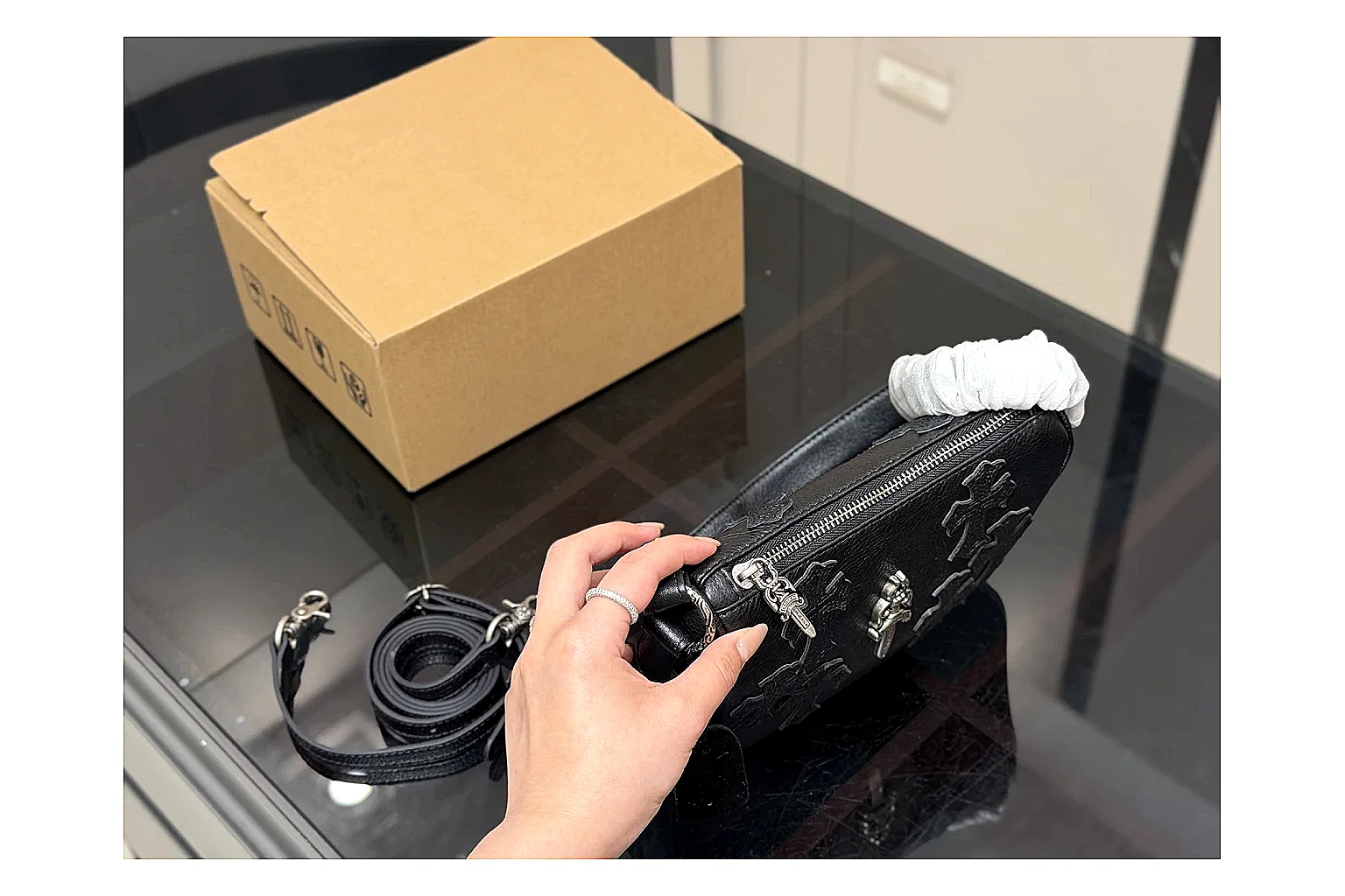 Mini Top Handle Black Bag spreadsheet record photo showing black leather compact bag body, structured handle, clean top-handle shape, and simple hardware thumbnail 2