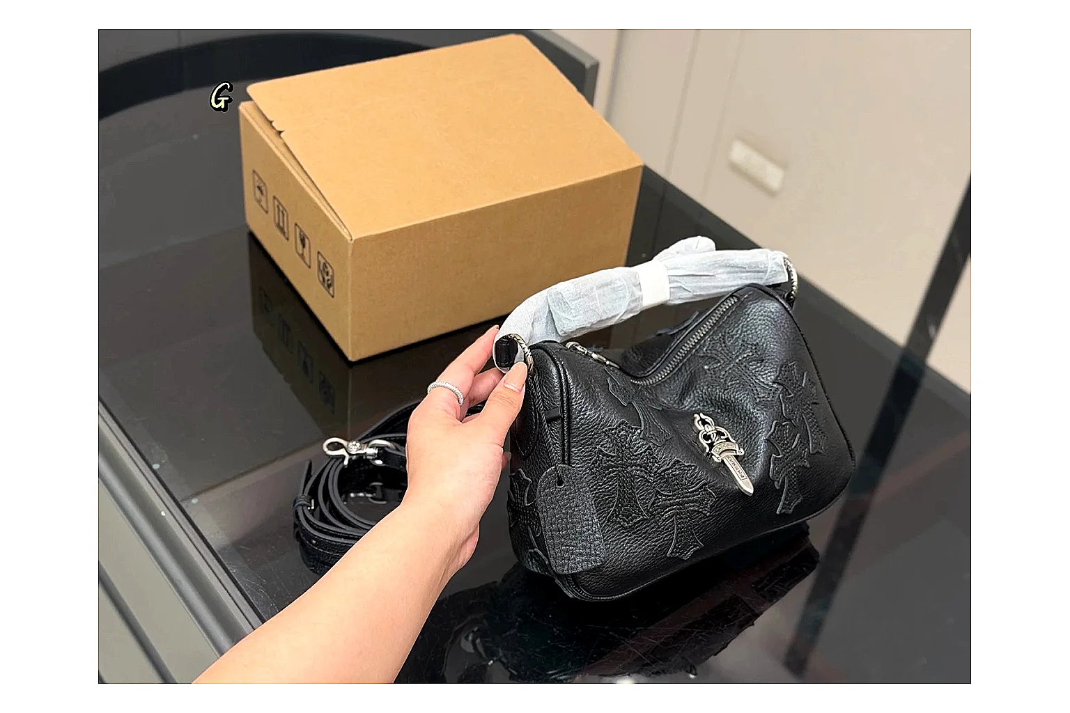 Mini Top Handle Black Bag spreadsheet record photo showing black leather compact bag body, structured handle, clean top-handle shape, and simple hardware thumbnail 6
