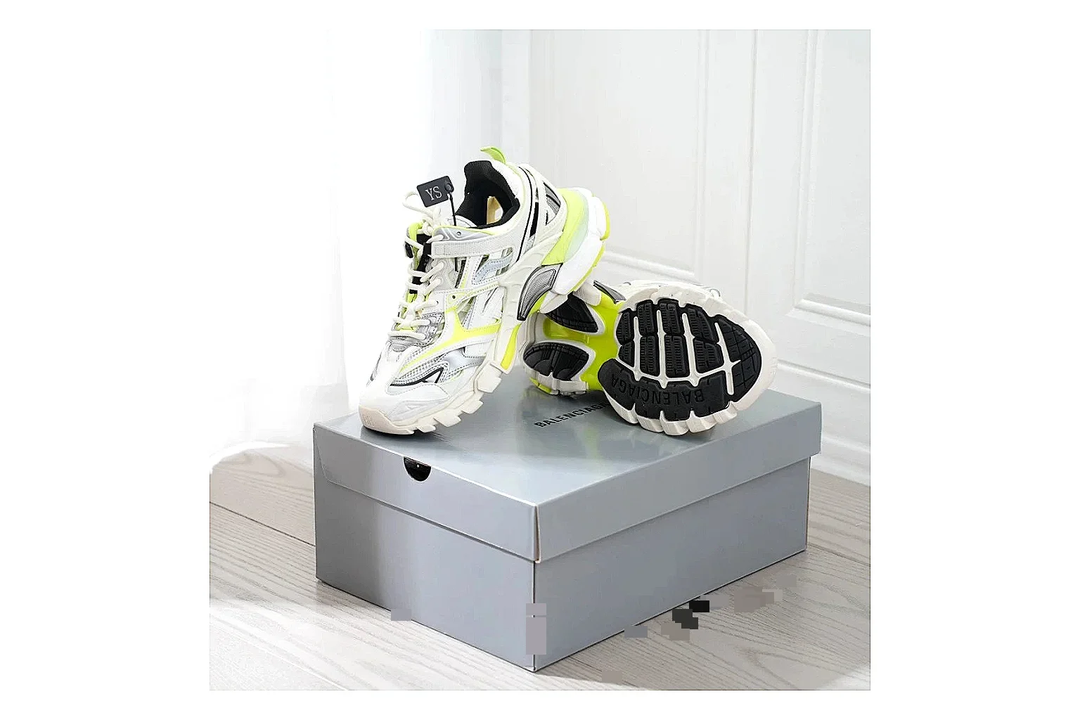 Neon Runner White Yellow Sneaker spreadsheet record photo showing white mesh runner upper, neon yellow accents, modern runner silhouette, and lightweight sole