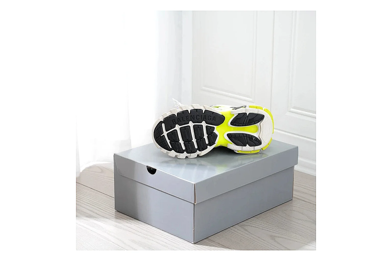 Neon Runner White Yellow Sneaker spreadsheet record photo showing white mesh runner upper, neon yellow accents, modern runner silhouette, and lightweight sole