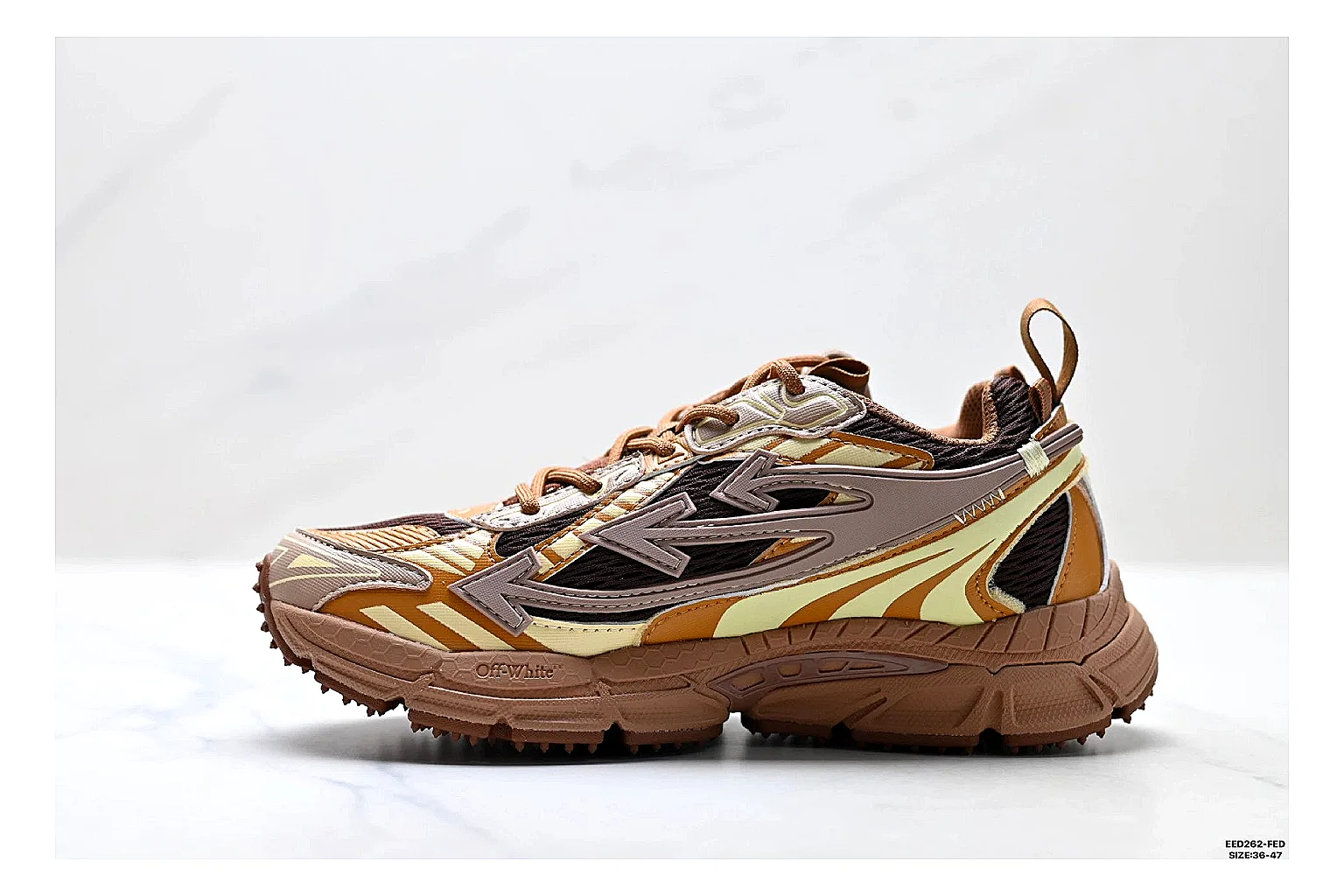 Trail Runner Brown Gold Sneaker spreadsheet record photo showing brown gold mesh-suede runner upper, rugged trail profile, protective overlays, and traction sole thumbnail 2