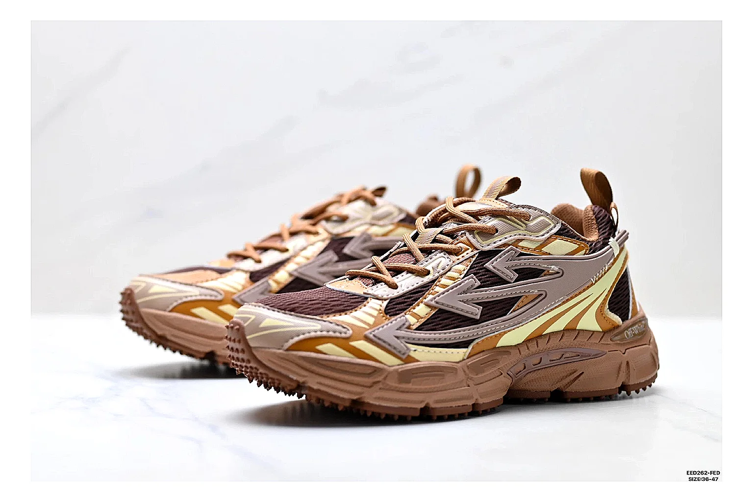 Trail Runner Brown Gold Sneaker spreadsheet record photo showing brown gold mesh-suede runner upper, rugged trail profile, protective overlays, and traction sole