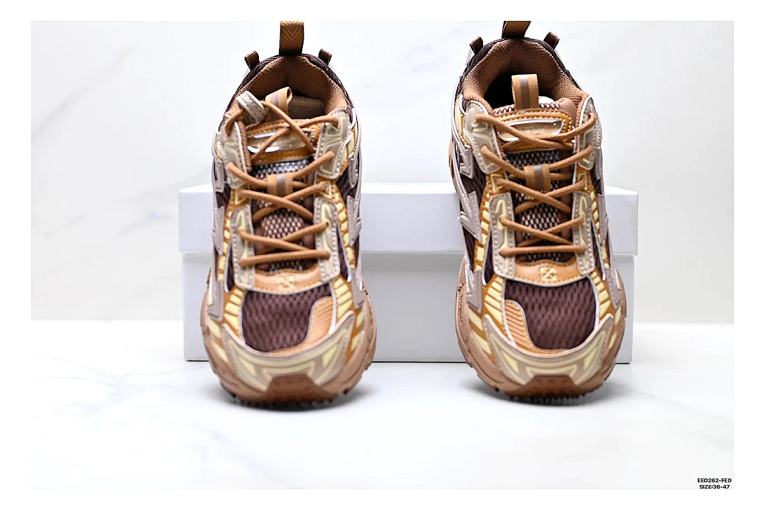Trail Runner Brown Gold Sneaker spreadsheet record photo showing brown gold mesh-suede runner upper, rugged trail profile, protective overlays, and traction sole thumbnail 5