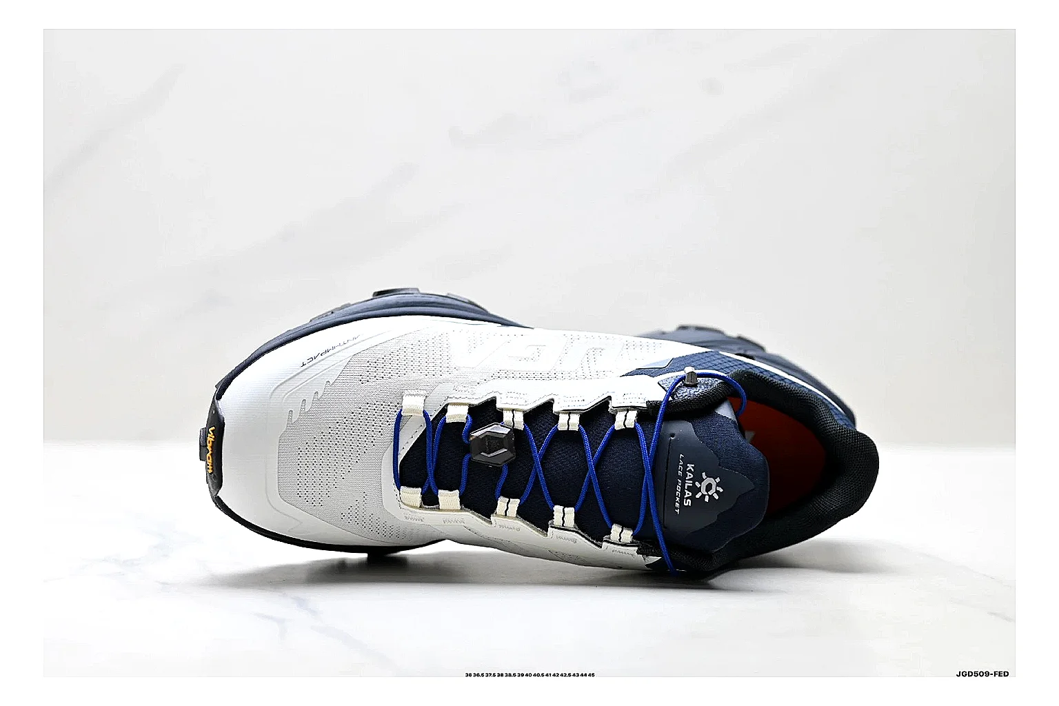Trail Runner White Navy Sneaker spreadsheet record photo showing white navy mesh-leather runner upper, rugged trail shape, protective overlays, and traction sole thumbnail 6