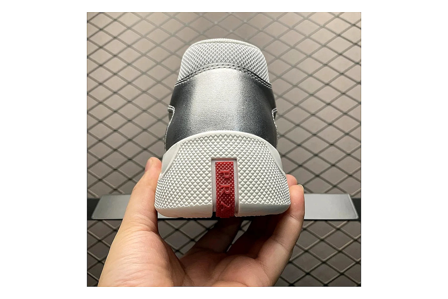 Prada America Cup Silver Sneaker Sheetbase record image with silver america cup low-top with mixed upper and low top shape thumbnail 2