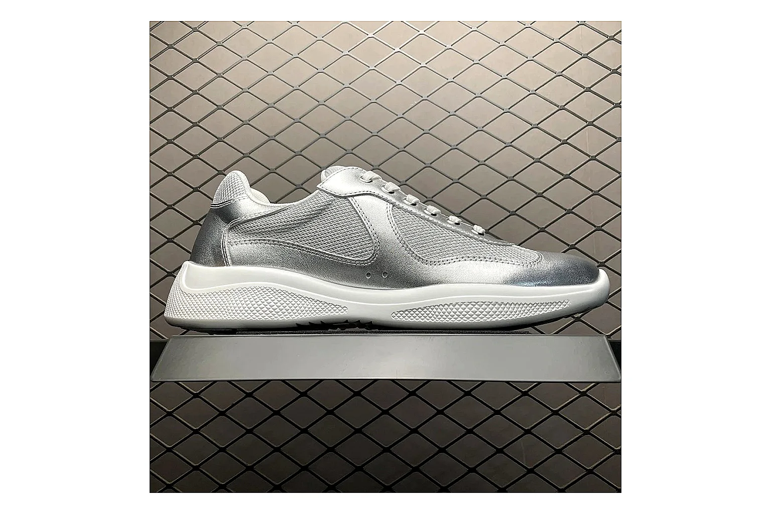 Prada America Cup Silver Sneaker Sheetbase record image with silver america cup low-top with mixed upper and low top shape thumbnail 6